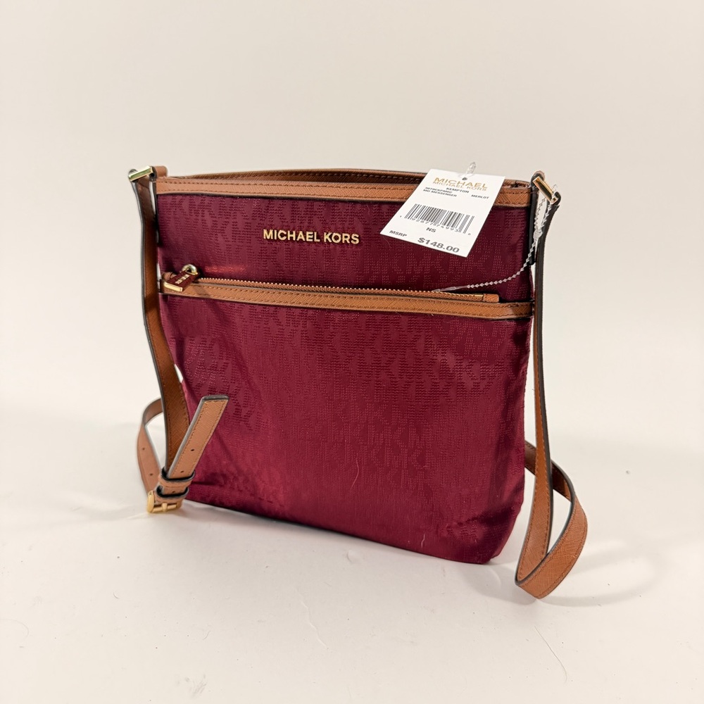 Michael Kors Wine Logo Crossbody with Tan Trim
